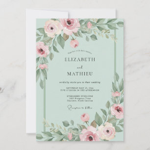 Dusty Rose Floral Spring Wedding Invitation