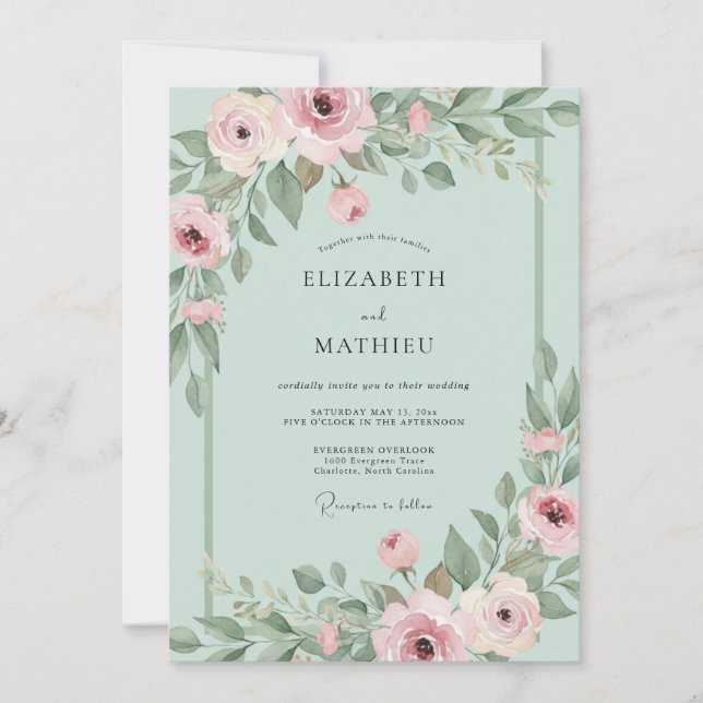 Dusty Rose Floral Spring Wedding Invitation (Front)