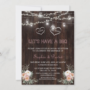 Dusty Rose Floral String Lights Wood I DO BBQ Invitation
