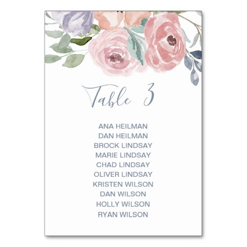 Dusty Rose Floral Table Number Seating Chart Cards