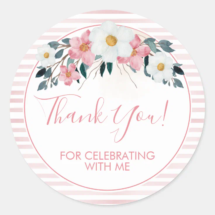 Dusty Rose Floral Thank You Classic Round Sticker 