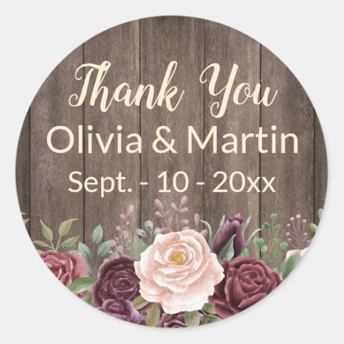 Dusty Rose Floral Vintage Wood Classic Round Sticker