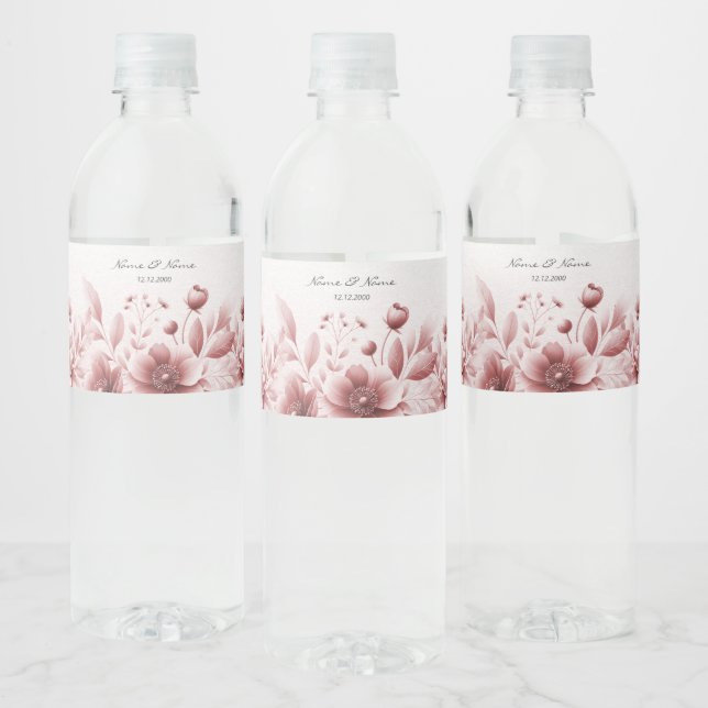 Dusty Rose Floral Water Bottle Label (Bottles)