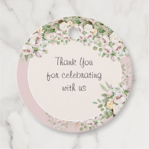 Dusty rose floral watercolor thank you favor tags