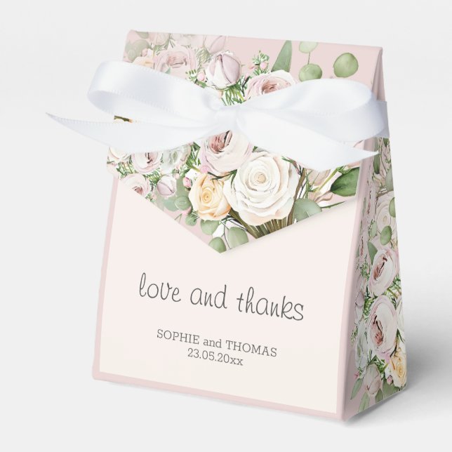Dusty rose floral watercolor wedding favor boxes (Front Side)
