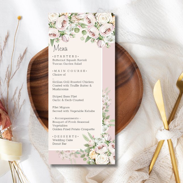 Dusty rose floral watercolor wedding menu (Creator Uploaded)