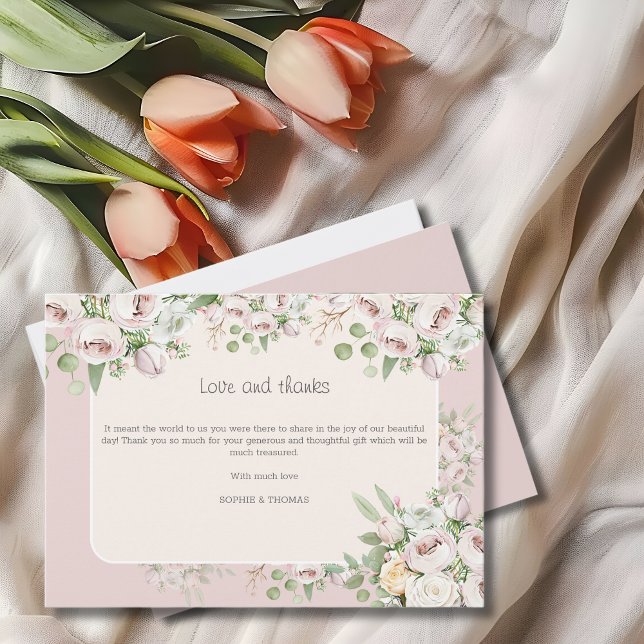 Dusty rose floral watercolor wedding thank you card (Creator Uploaded)