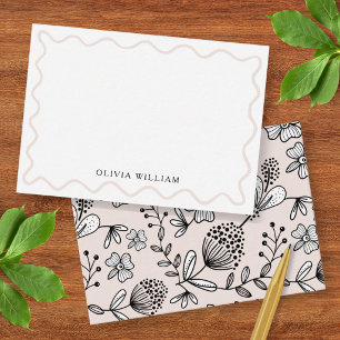 Dusty Rose Floral Wavy Border Personalized Note Card
