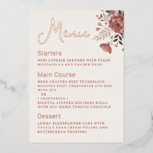 Dusty Rose Floral Wedding Menu Gold Foil Menu Invitation
