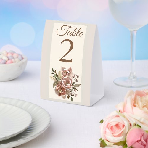 Dusty Rose Floral Wedding Paper Table Tent