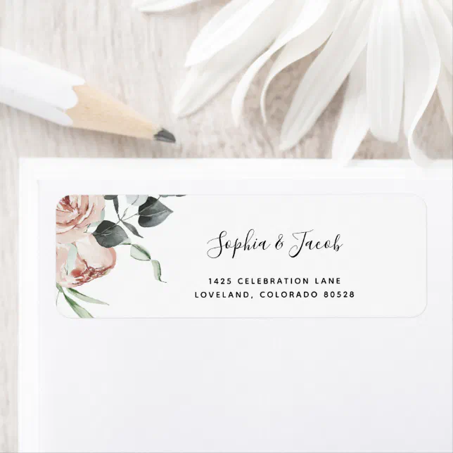Dusty Rose Floral Wedding Return Address Label | Zazzle