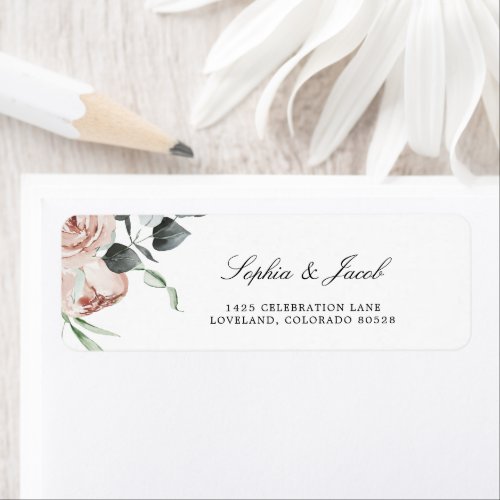Dusty Rose Floral Wedding Return Address Label
