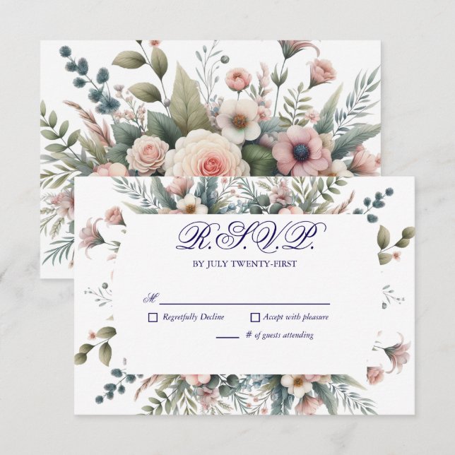 Dusty Rose Floral Wedding RSVP Botanical Reply (Front/Back)