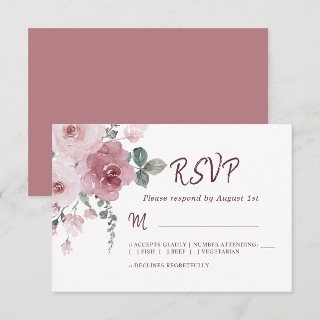Dusty Rose Floral Wedding RSVP Card (Front/Back)