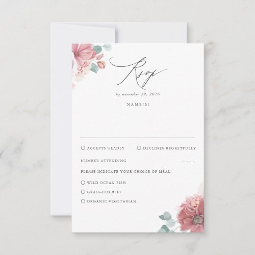Dusty Rose Floral Wedding RSVP Card