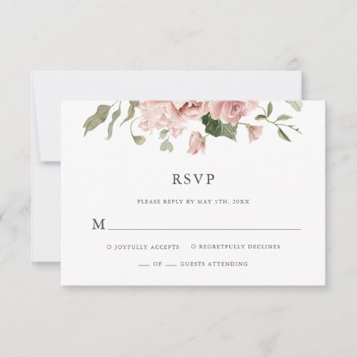 Dusty Rose Floral Wedding RSVP Card