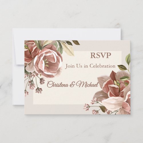 Dusty Rose Floral Wedding RSVP Card