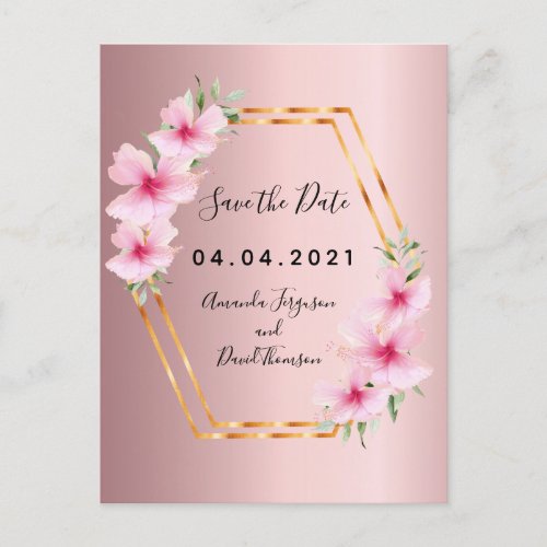 Dusty rose floral wedding Save the Date Announcement Postcard