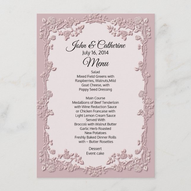 Dusty Rose Floral Wedding Table Menu (Front)
