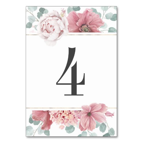 Dusty Rose Floral Wedding Table Number