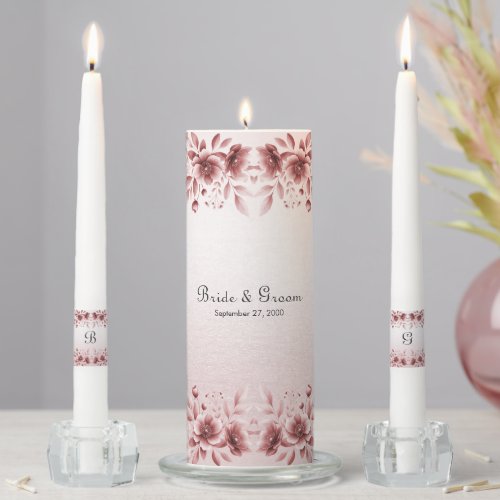 Dusty Rose Floral Wedding Unity Candle Set