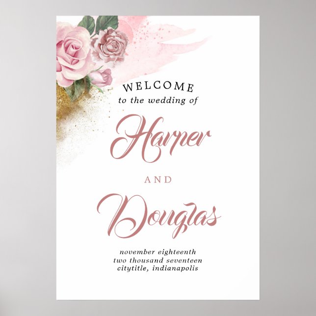 Dusty Rose Floral Wedding Welcome Sign (Front)