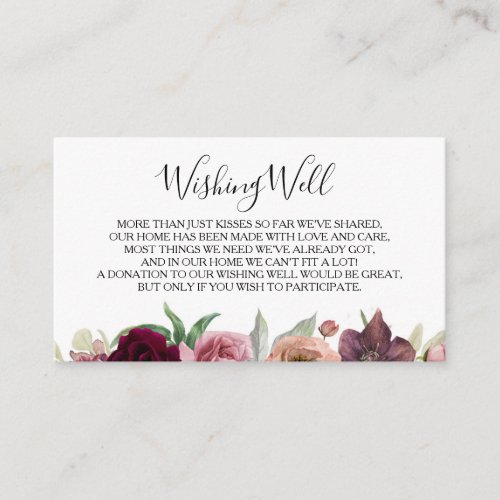 Dusty Rose Floral Wedding Wishing Well Enclosure Card