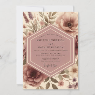 Dusty Rose Floral Whimsy Wedding Invitation