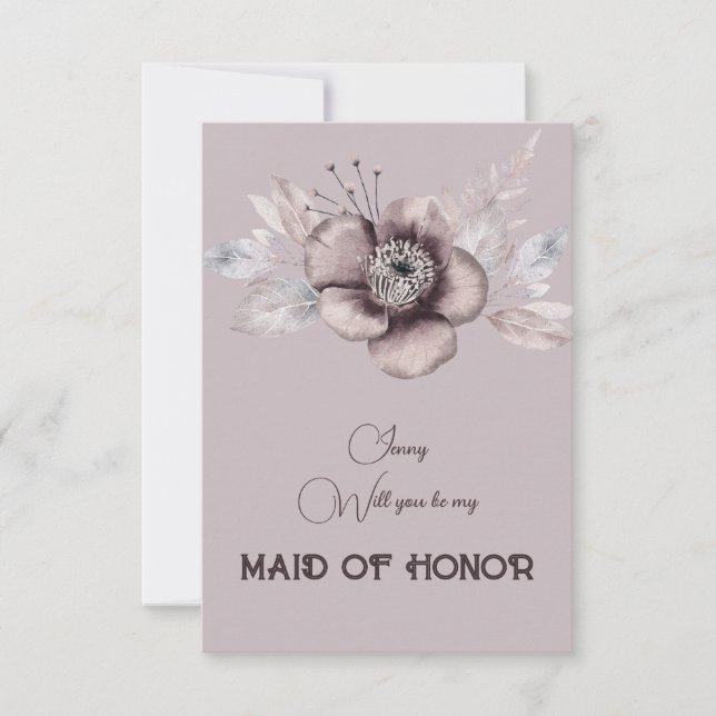 Dusty Rose Floral Will You Be My Maid of Honor Invitation (Front)