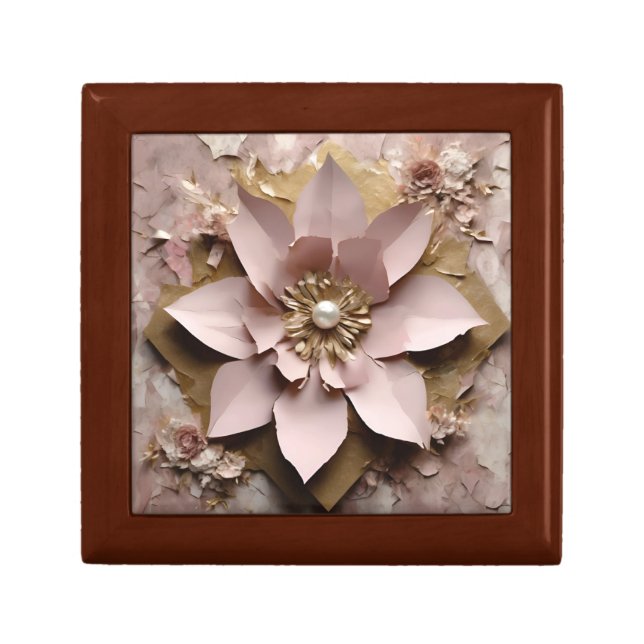 Dusty Rose Floral - Wooden Jewelry Keepsake Box  (Front)