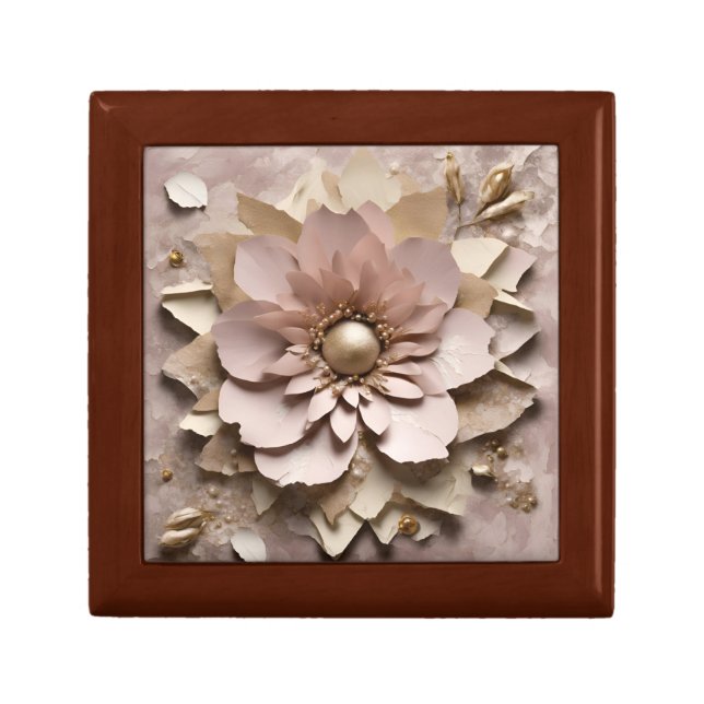 Dusty Rose Floral - Wooden Jewelry Keepsake Box  (Front)