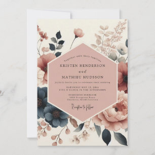 Dusty Rose Floral Woodland Wedding Invitation
