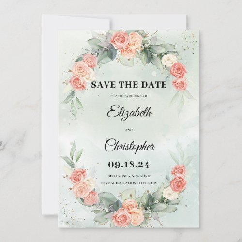 Dusty Rose Floral Wreath Eucalyptus Greenery Save The Date