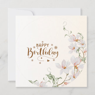 Dusty Rose Floral Wreath Flat Happy Birthday Card