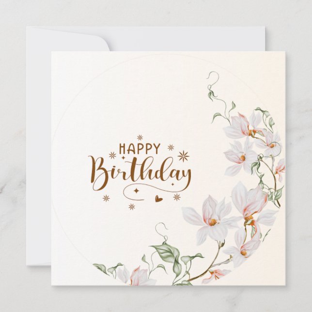 Dusty Rose Floral Wreath Flat Happy Birthday Card (Front)
