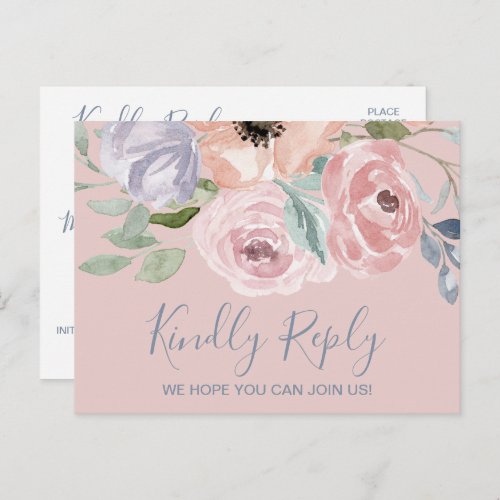 Dusty Rose Florals Menu Choice RSVP Postcard