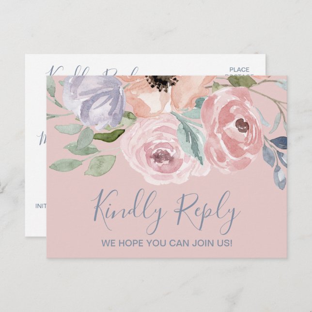 Dusty Rose Florals Menu Choice RSVP Postcard (Front/Back)
