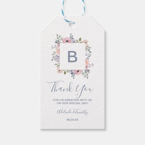 Dusty Rose Florals Monogram Thank You Favor Gift Tags