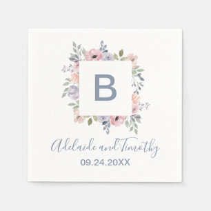 Dusty Rose Florals Monogram Wedding Napkins