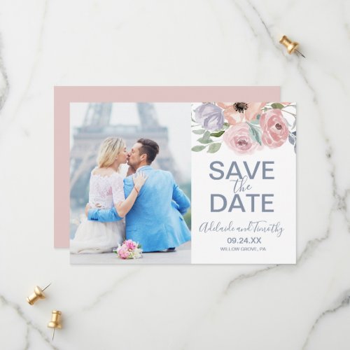 Dusty Rose Florals Photo Save the Date Card