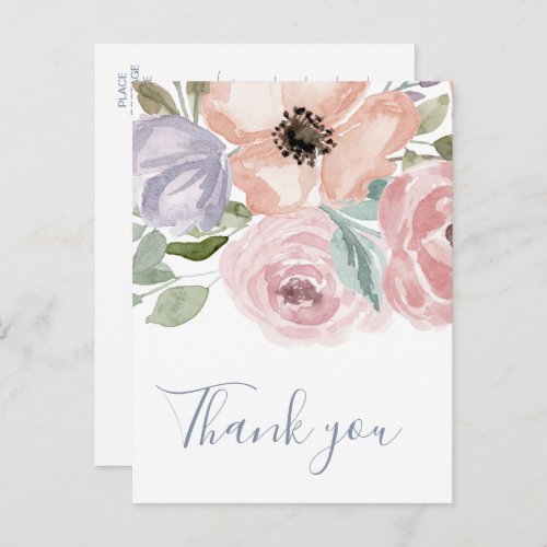 Dusty Rose Florals Thank You Postcard