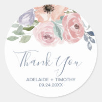 Dusty Rose Florals Thank You Wedding Favor Classic Round Sticker
