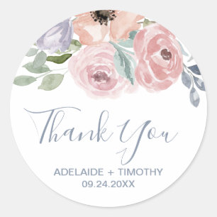 Dusty Rose Florals Thank You Wedding Favor Classic Round Sticker
