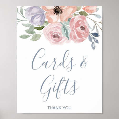 Dusty Rose Florals Wedding Cards and Gifts Sign