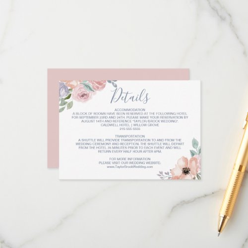 Dusty Rose Florals Wedding Details Card