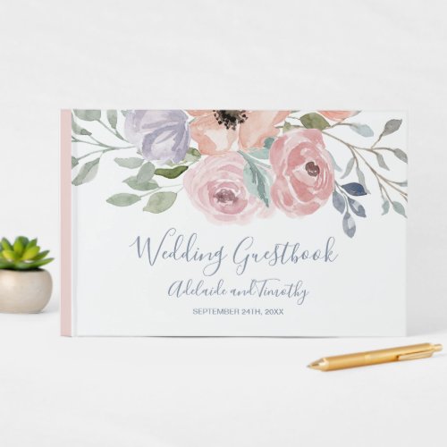 Dusty Rose Florals Wedding Guest Book