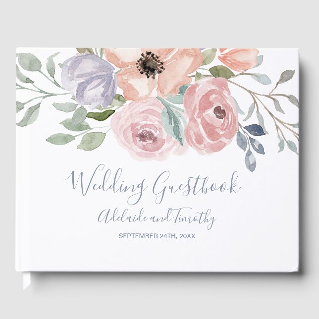 Dusty Rose Florals Wedding Guest Book (Front)