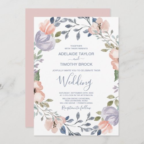 Dusty Rose Florals Wedding Invitation