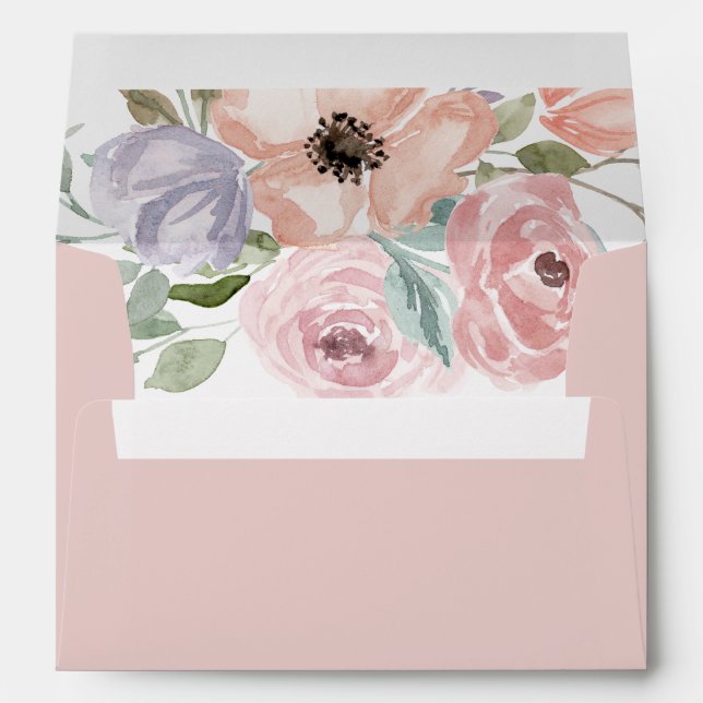 Dusty Rose Florals Wedding Invitation Envelope (Back (Bottom))