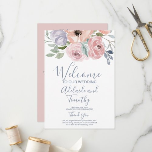 Dusty Rose Florals Wedding Program